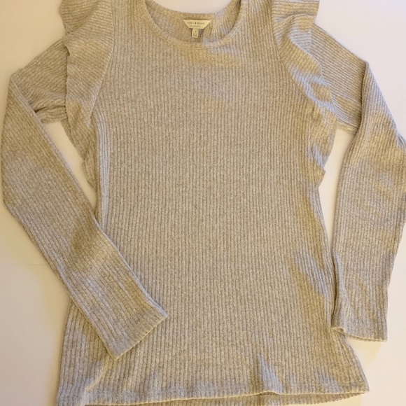 Lucky brand ribbed long flutter sleeve top grey - Picture 3 of 6